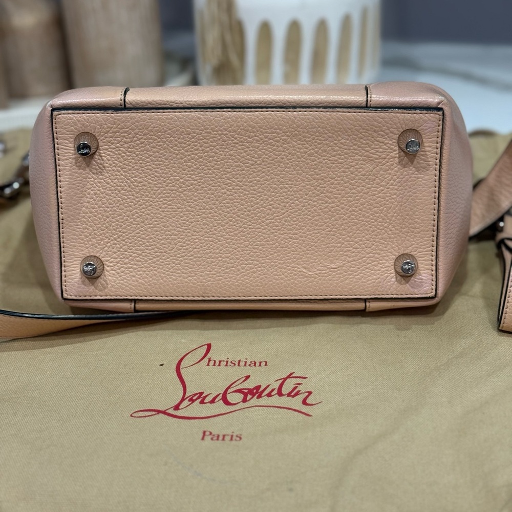 Christian Louboutin Eloise Small Studded Leather Tote Nude Beige Crossbody - Picture 7 of 17